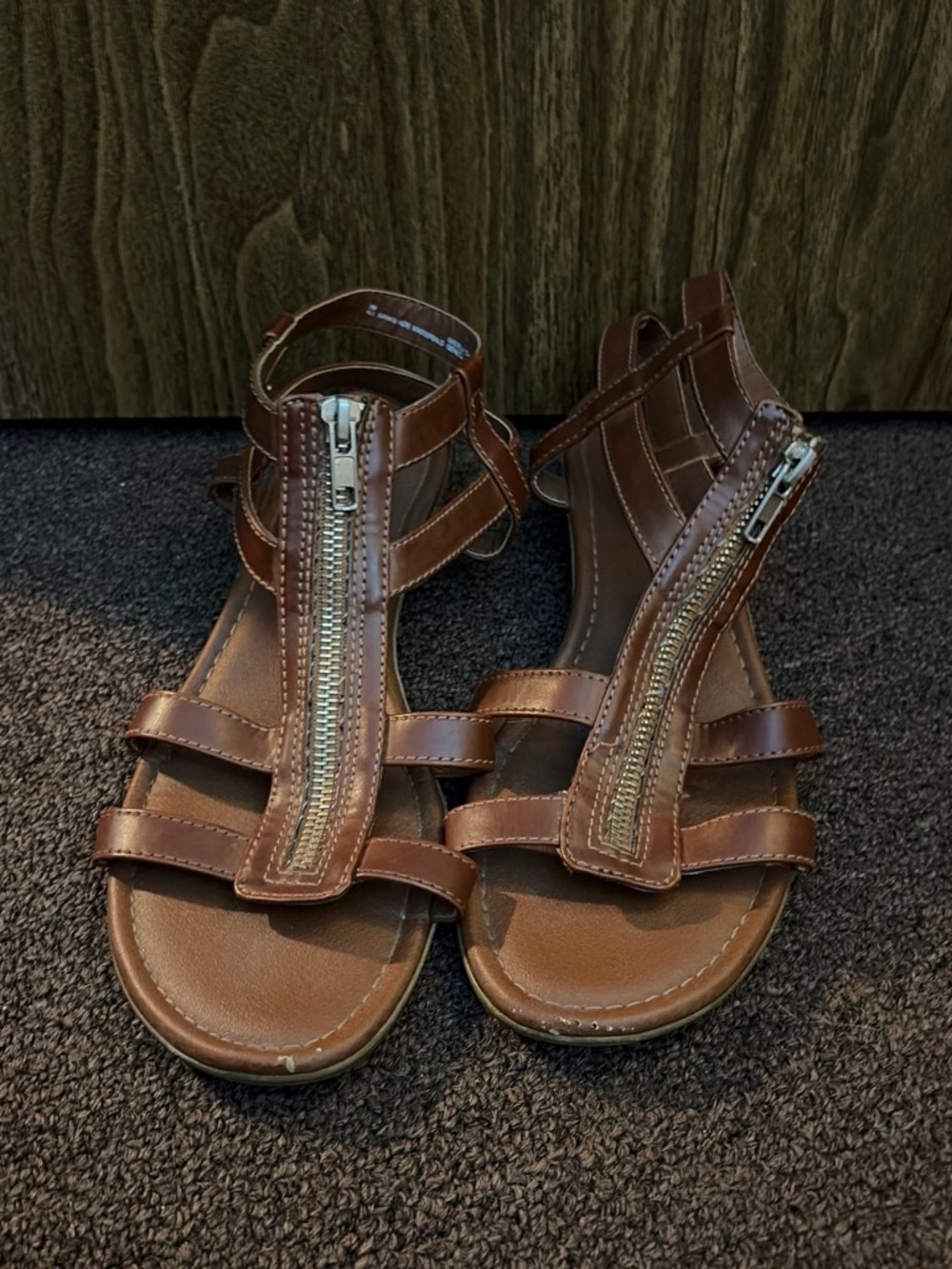 Woman’s Brown Zip-Front Gladiator Sandals